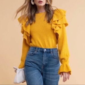 Rachel Parcell Ruffle Shoulder Sweater in Yellow Treasure Size S 14517
